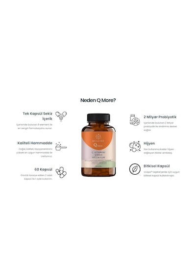 2 Adet Q More 60 Kapsül Vitamin C - Vitamin D, Propolis, Probiyotik, Çinko, Selenyum İçeren Vitamin