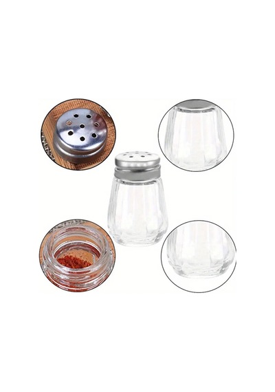Yuvarlak Kapaklı Cam 2'li Tuzluk 20ml Mini Tek Kişilik Tuzluk-karabiberlik Seti Cam Gümüş Diğer