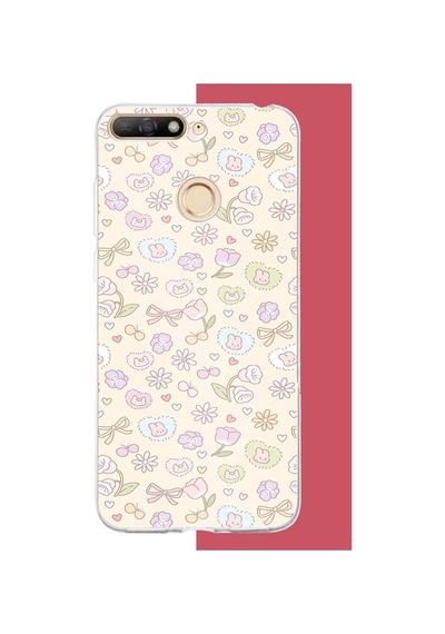 Huawei Y6 2018 - Honor 7a Uyumlu Lale Fiyonklu Pattern Baskılı Silikon Kılıf Renkli
