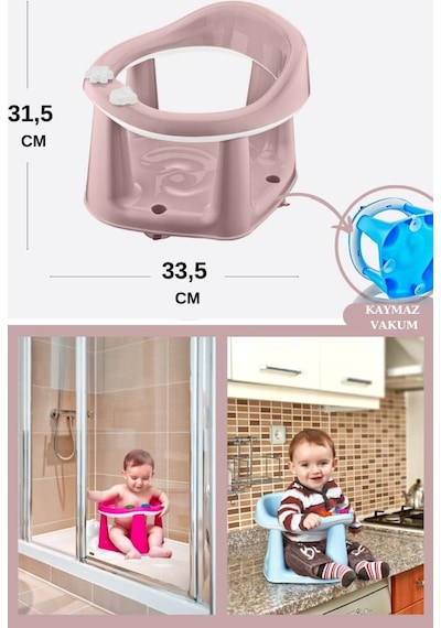 Flosoft Vakumlu Bebek Banyo & Mama Oturağı + Silicolife 2 Adet Silikon Mama Kaşığı Hediye Pembe