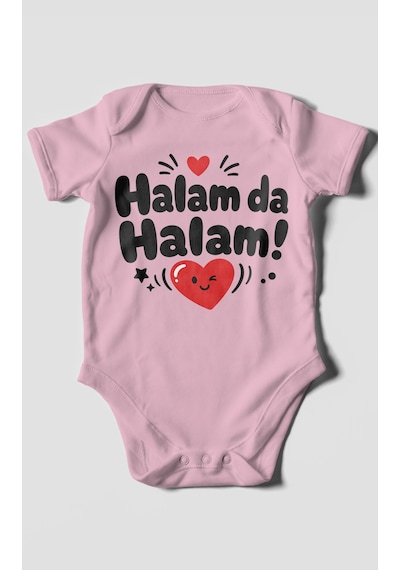 Morivokids Halam Da Halam Kısa Kollu Bebek Body %100 Pamuk Koyu Pembe