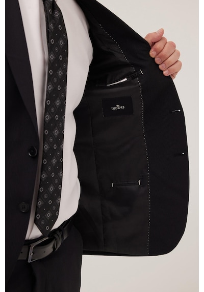 Tudors Erkek Slim Fit Mono Yaka Likralı Esnek Kumaş Siyah Takım Elbise-41301 Siyah