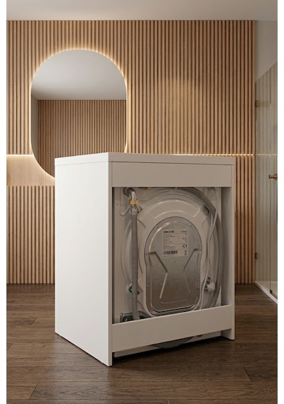 Maya Çamaşır Makinesi Dolabı 36 Mm Kalınlaştırmalı Mdf Çok Amaçlı Banyo Dolabı Beyaz