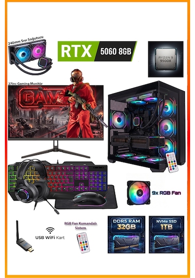 Comloji CMLJ67 R9-9900X 32 GB 1 TB SSD RTX5060 27" Free Dos Masaüstü Oyuncu Bilgisayarı