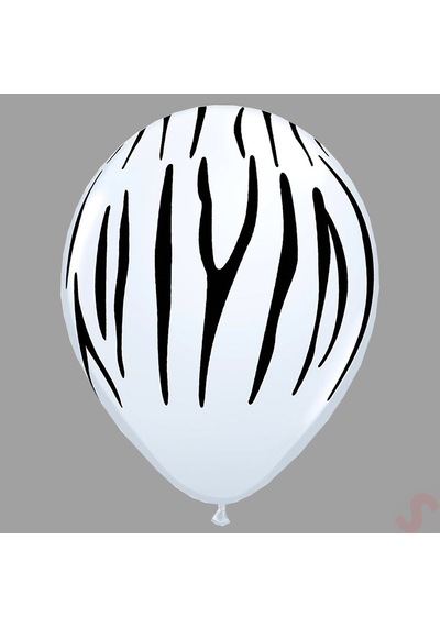 Zebra Baskılı Beyaz Balon, 30cm x 6 Adet