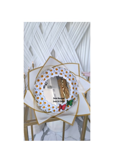 Kişiye Özel Solmayan Aynalı Beyaz Papatya Buketi Beyaz - 745709132 Beyaz