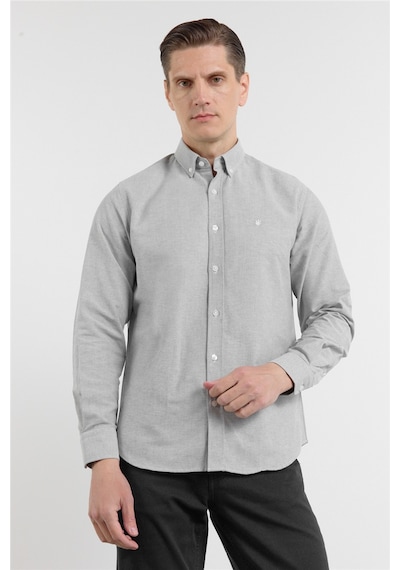 İmza Haki Oxford Düğmeli Yaka Uzun Kol Cepsiz Slim Fit Pamuklu Gömlek 1004260182