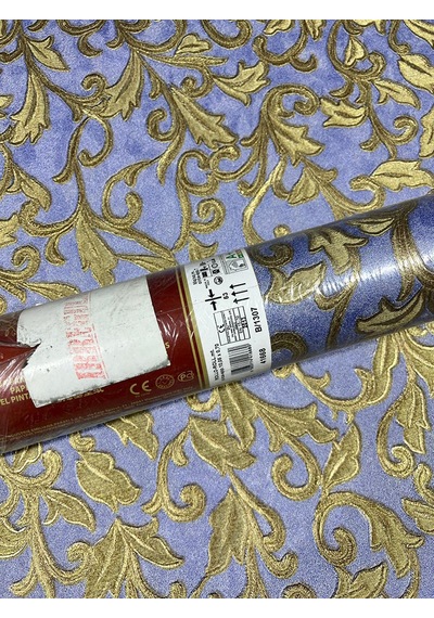 Mavi Gold Damks Desen İtalyan Duvar Kağıdı 41668 Çok Renkli