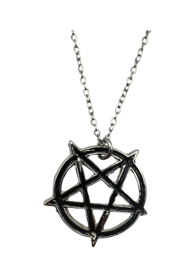 Siyah Yuvarlak Pentagram Yıldız Figürlü Unisex Kolye 60 Cm Zincirli Gotik, Antik Ve Mistik Tasarım Çok renkli