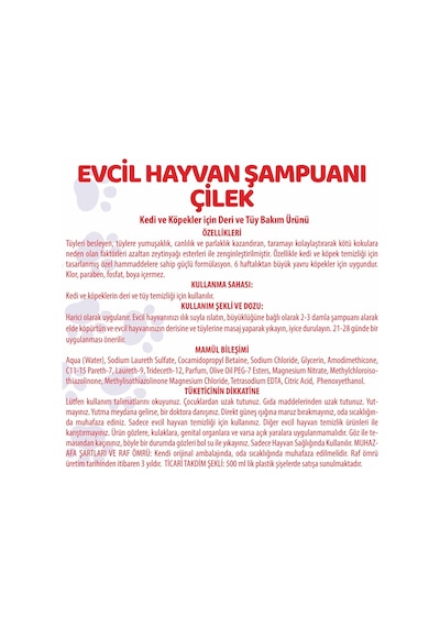 Pet White Kedi Köpek Evcil Hayvan Şampuanı Çilek Kokulu 500 ML