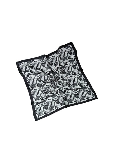 Mim Eşarp Vav İpek Kadın Micro Twill Sport Desenli Eşarp Siyah - Beyaz