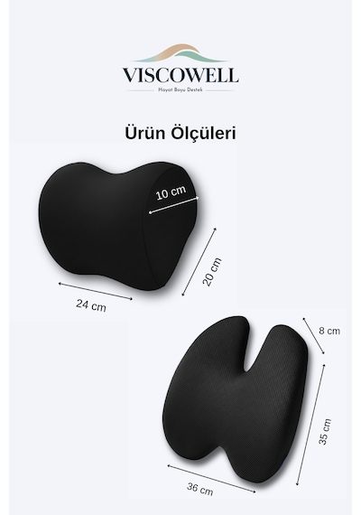 Visco 2li Set Araç Ofis Koltuk Sandalye Bel Destek Minderi Ve Boyun Destek Yastığı Araç Ofis Ve Ev İçin Kullanım