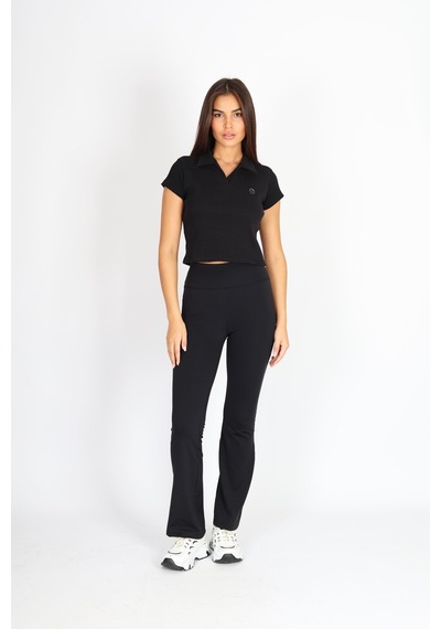 Soft&Basic Polo Yaka Ve Patlı Kaşkorse T-shirt Siyah