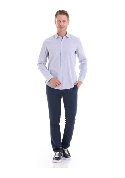 Hatemoğlu Lacivert Ç. Comfort Fit Çizgili Pamuklu Slim Yaka Uzun Kollu Spor Lacivert