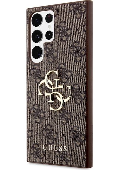 Galaxy Uyumlu S24 Ultra Kılıf Guess Lisanslı Pu Deri Yazı Ve 4g Metal Logolu Desenli Kapak Kahverengi