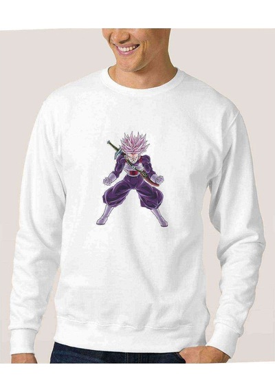 Anime Dragon Ball Baskılı Beyaz Erkek Örme Sweatshirt (534644085)