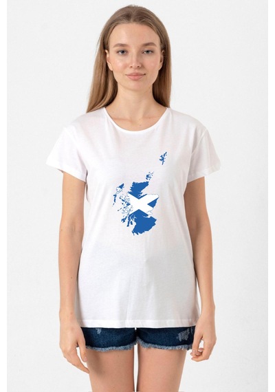 Euro 24 Scotland Beyaz Kadın Bisikletyaka Tshirt Beyaz