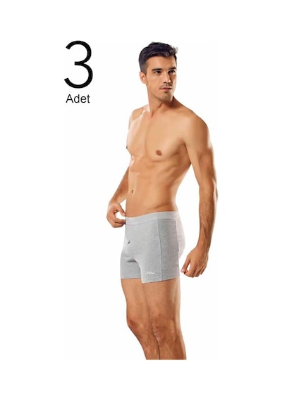 3'lü Paket Düğmeli Erkek Boxer Gri