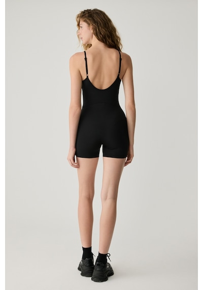 Grımelange Urban Beat Alesıa Kadın Slim Fit İp Askılı Training Siyah Tulum Siyah