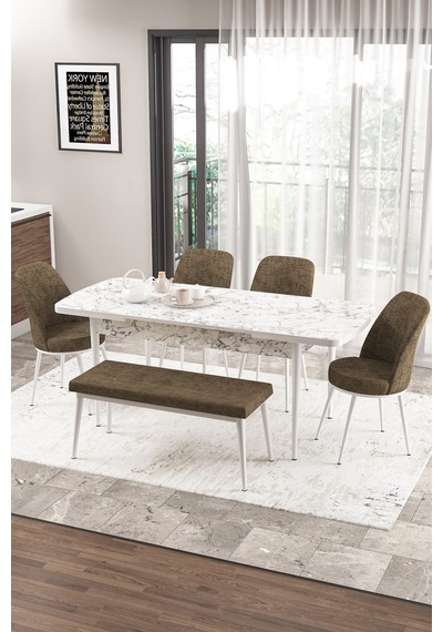 Canisa Concept Zen Serisi 80x132 Mdf Açılabilir Beyaz Mermer Desen Masa Takımı 4 Kahverengi Sandalye Ve 1 Bench Masa Beyaz Mermer Sandalye Ve Bench Kahve Canisa Concept Zen Serisi 80x132 Mdf Açılabilir Beyaz Mermer Desen Masa Takımı 4 Kahverengi Sandalye Ve 1 Bench Masa Beyaz Mermer Sandalye Ve Bench Kahve