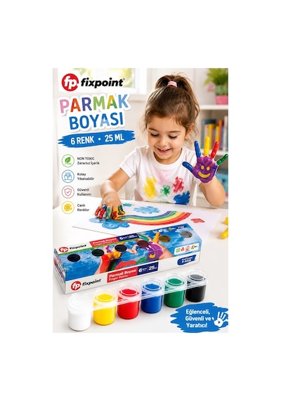 Parmak Boya 6 Renk 1 Adet Fix Point 25 Ml 6 Lı Parmak Boyası Resim Dersi Su Bazlı Resim Okul Öncesi Kreş Anasınıfı Çok Renkli