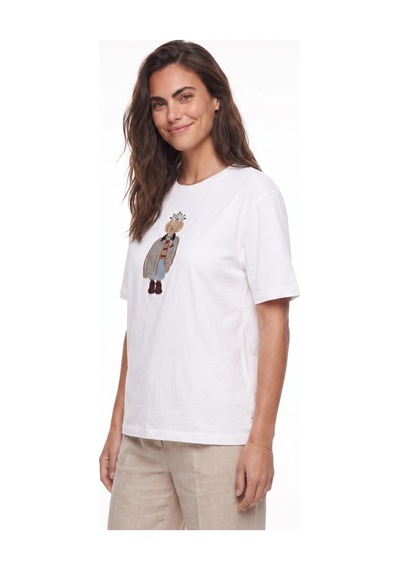Onloox Kadın Beyaz Beyaz Pamuklu Kısa Kollu Relaxed Fit Köpek Nakışlı Taş İşlemeli T-shirt Onloox Kadın Beyaz Beyaz Pamuklu Kısa Kollu Relaxed Fit Köpek Nakışlı Taş İşlemeli T-shirt