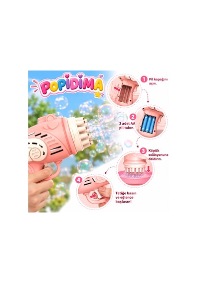 Çok Delikli Pilli Köpük Atan Tabanca Oyuncağı 23 Delikli Bubble Gun