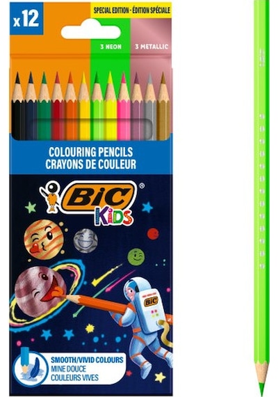 Bic Cosmo Kuru Boya Kalemi 12 Renk 6 Standart + 3 Metalik + 3 Neon Çok Renkli