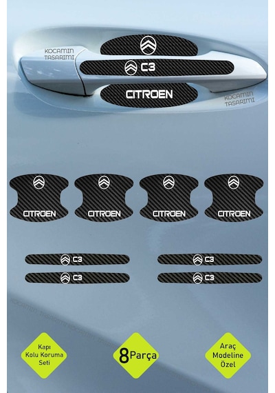 Karbon Desenli Citroen C3 Kapı İçi Kolları Çizilmelere Karşı Koruma Folyo Seti - Şık Dekoratif Tasarım