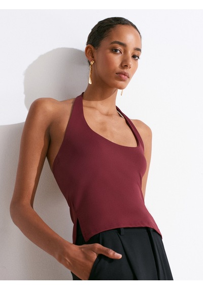 Dilvin 31753 Halter Yaka Top-bordo Bordo