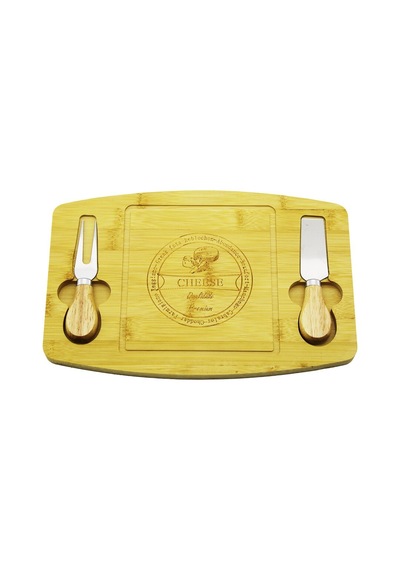 Bıçak Sağ-sol 19x29cm -1.5cm Ahşap Bambu Kahvaltı Peynir Sunum Tabak 2peynir Bıçak Ahşap Saplı 5324 Açık Gri