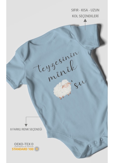 Teyzesinin Minik Kuzusu Baskılı Bebek Zıbını Çıtçıtlı Body 8 Renk %100 Pamuk Kısa Kol Bebe Mavisi