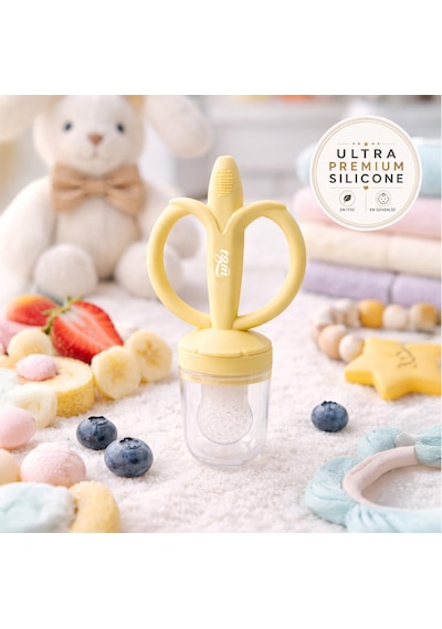 Tgm Baby Meyve Besleyici Ve Ultra Premium Silikon Diş Kaşıyıcı Muzzy Açık Sarı