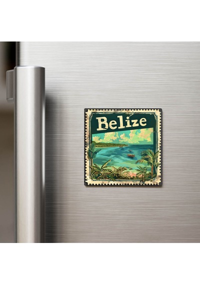 Belize Belize - Posta Pulu Temalı Ülke - Baskılı Buzdolap Magneti Kare - 9x9 Cm