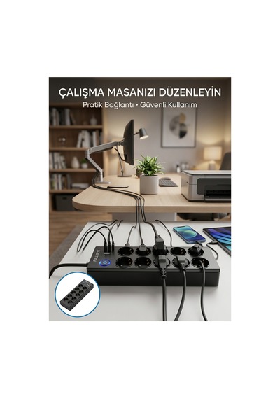 Akım Korumalı 10'lu Çoklu Priz Usb-a Ve Type-c Şarj Çıkışlı Çok Renkli Kablosuz Kulaklık
