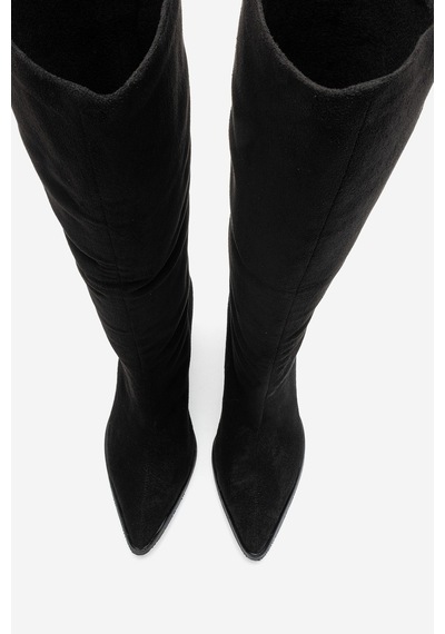 Luvi Shoes Moıra Siyah Süet Kadın Kalın Topuklu Çizme