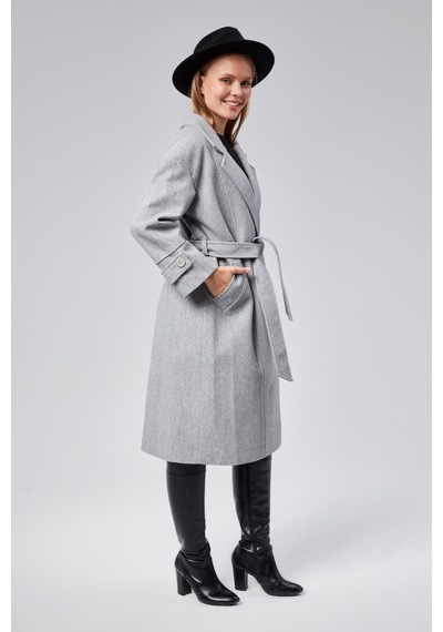 Kuşaklı Oversize Kaşe Kaban 001