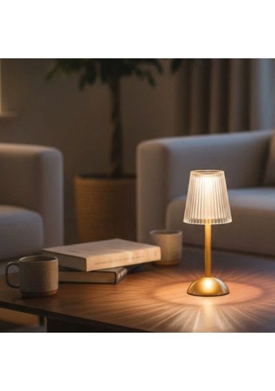 Uzun Klasik Çizgili Model Led Masa Lambası Dokunmatik, 3 Renk Işık Modlu, Şarjlı Dekoratif Gece La Çok Renkli