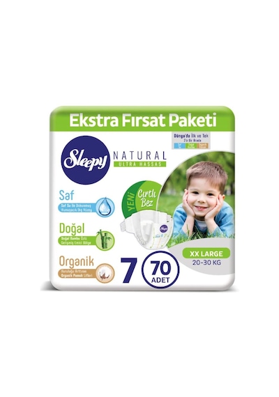 Sleepy Natural Bebek Bezi 7 Numara XXlarge Ekstra Fırsat Paketi 70 Adet