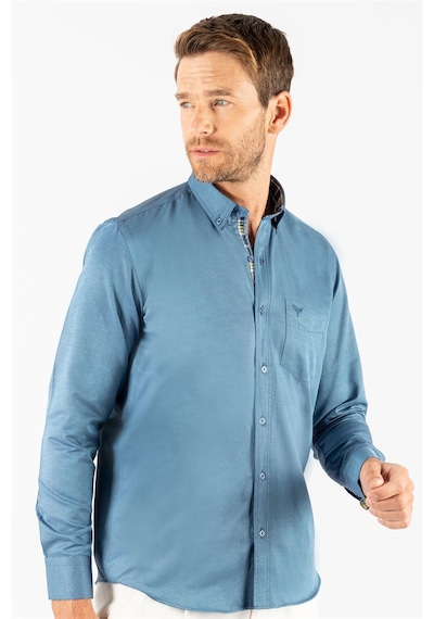 Tudors Klasik Fit Rahat Kesim Poplin Oxford Erkek Gömlek-23438 Petrol