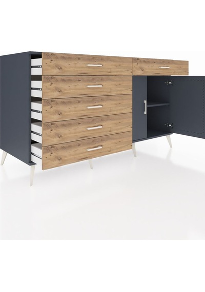Kronos Konsol Tek Raflı 6 Çekmeceli 2 Kapaklı 176x59x99 Antrasit- Antrasit-antrasit/çam