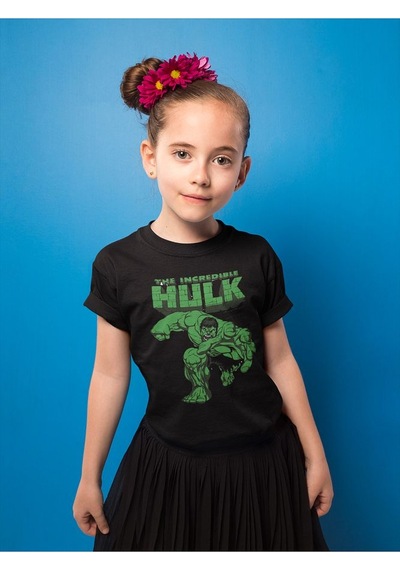 Sevbano The Incredible Hulk Yazılı Unisex Film Kahramanı Çocuk Tişört 1- SIYAH