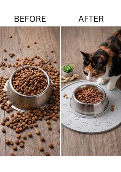Silikon Mama Matı Kedi & Köpek İçin Kaymaz, Yıkanabilir, Havuzlu Mama Altlığı