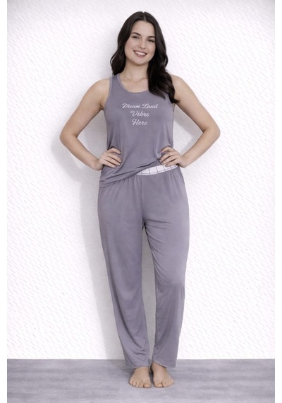 Pemilo Kadın 20609 Kolsuz % 100 Pamuk Pijama Takımı Gri