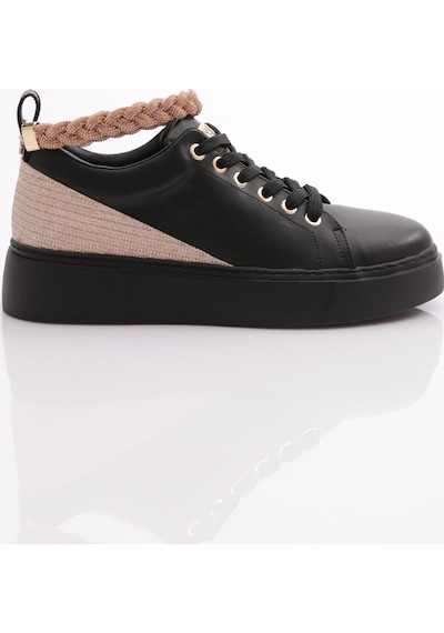 Dgn Es851 Kadin Kalin Taban Halhal Detayli Silver Taşli Sneakers Ayakkabi ES851-2007-R123499 Siyah