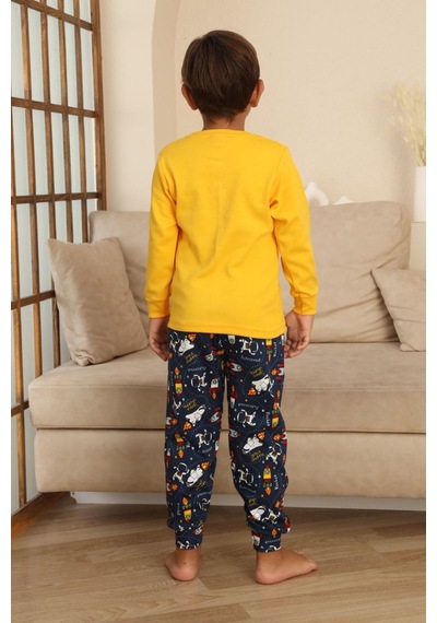Miniğimin Cicileri Space Baskılı Erkek Çocuk Pijama Takımı - Sarı