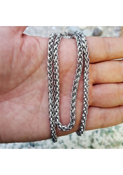 Gümüş Renk Chavin Angelus Lufigo Unisex Erkek Çelik Zincir Kolye 55 Cm Çelik Kolye - 2673 Çok Renkli