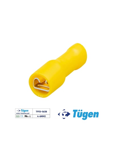 Tügen 4-6mm2 / 6,4x0,8 Full İzoleli Dişi Kablo Ucu 1 Kutu 100 Adet
