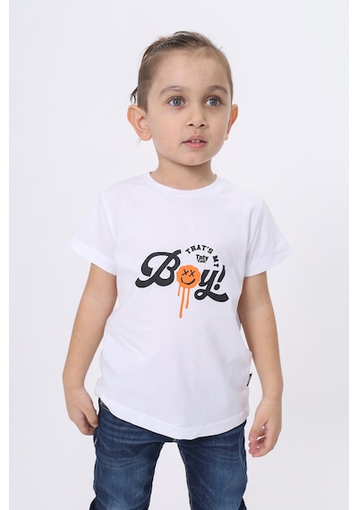 Toontoy Kids Toontoy Erkek Çocuk Bisiklet Yaka Kısa Kollu Baskılı Tişört 24103 Beyaz