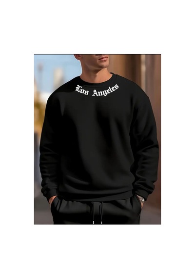 Blackjack Giyim Losangeles Baskılı Sweatshirt Siyah